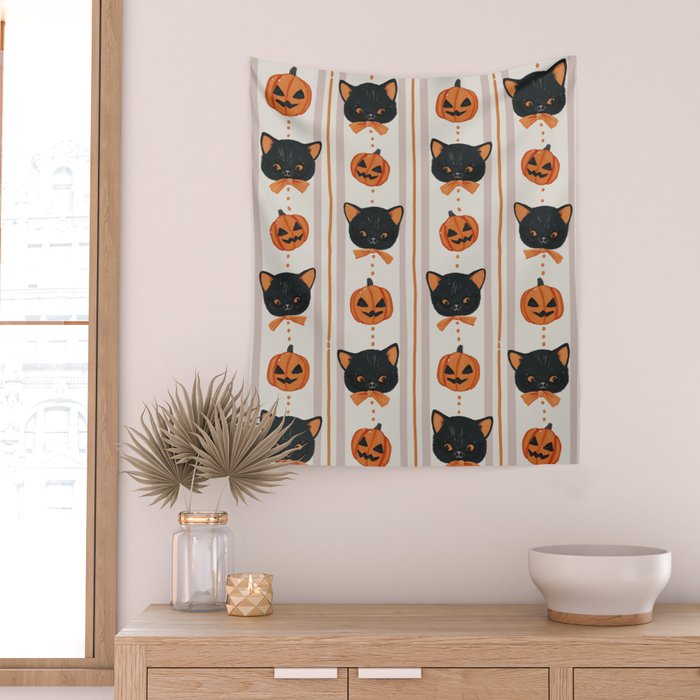 Vintage Halloween Kittens Wall Tapestry Gallery Image 2