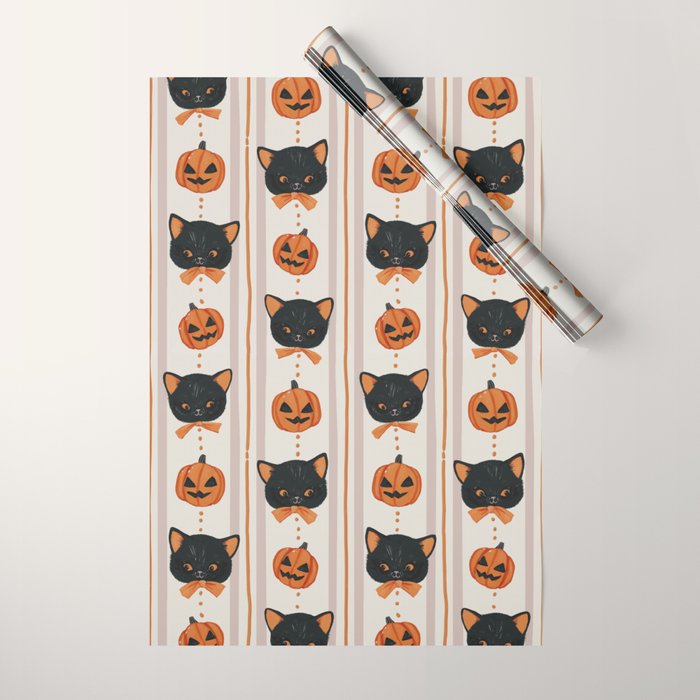 Vintage Halloween Kittens Wrapping Paper Gallery Image 1