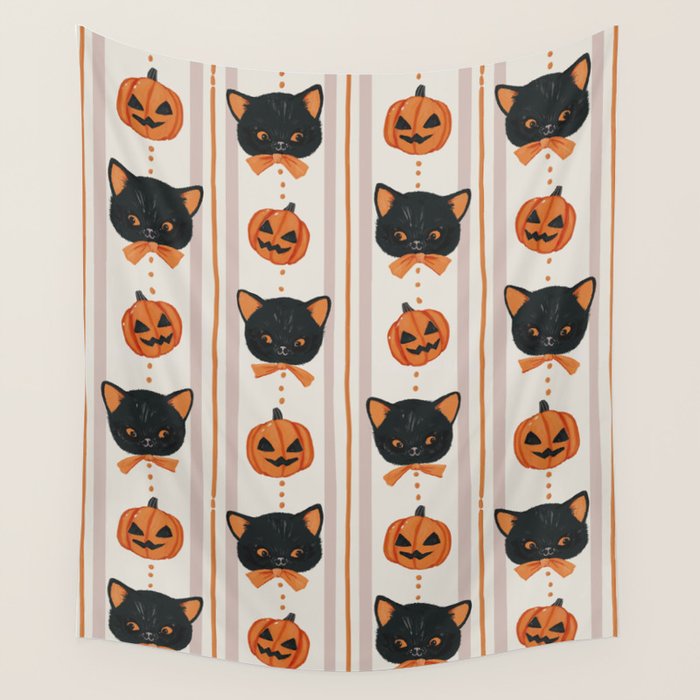 Vintage Halloween Kittens Wall Tapestry Gallery Image 1