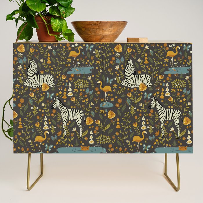 Zebras in Wild Fall Garden Credenza Gallery Image 1