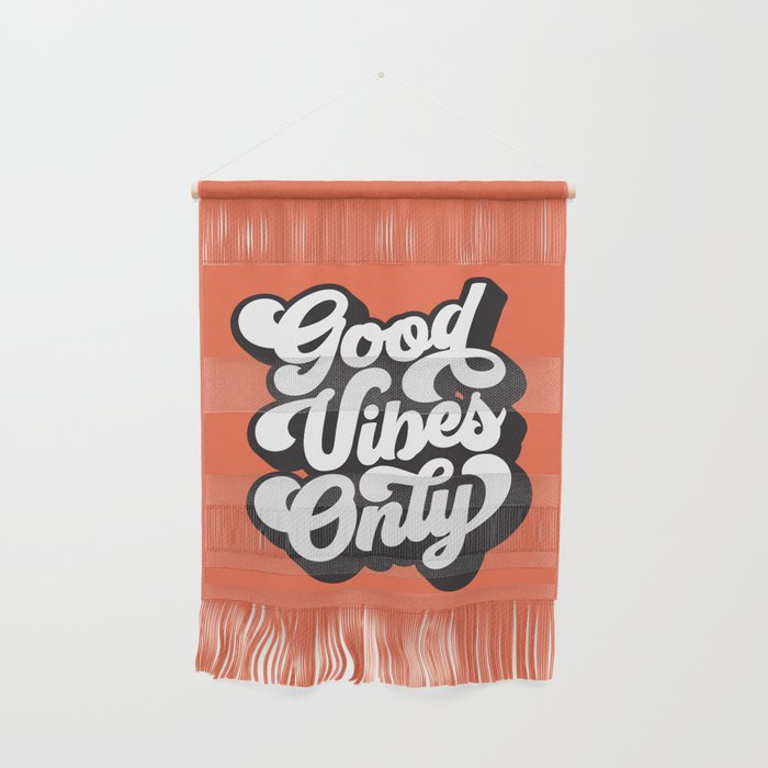 GOOD VIBES ONLY orange red black and white Wall Hanging Gallery Image 1
