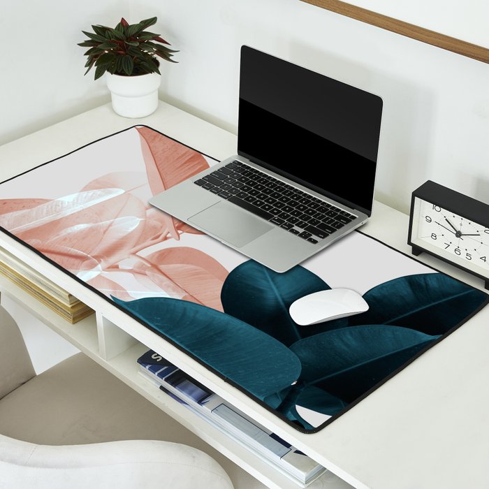 Blush & Blue Leaves Desk Mat Gallery Image 2