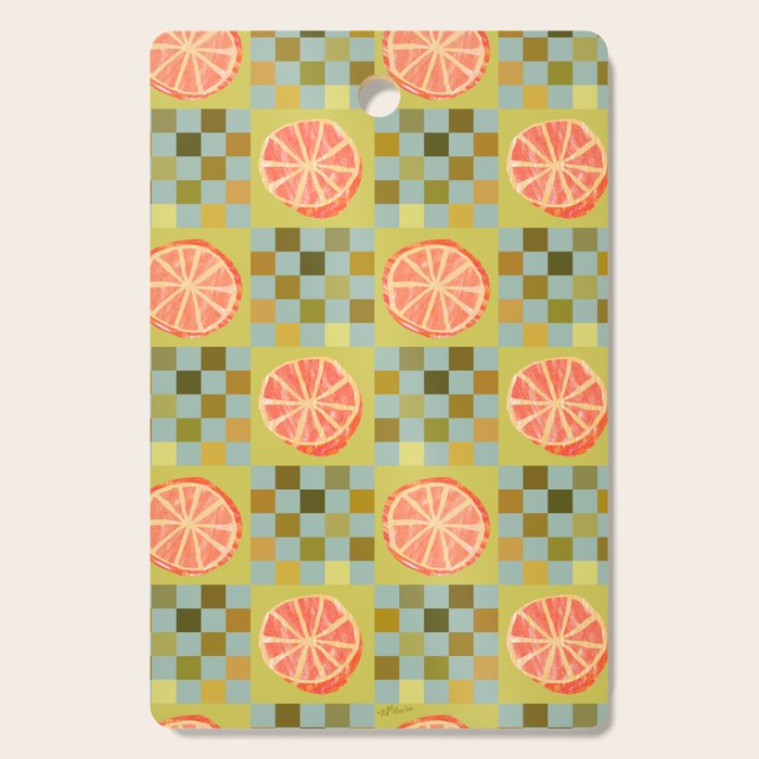 Checkered Citrus Fruit in Sage & Orange Cutting Board Gallery Image 1