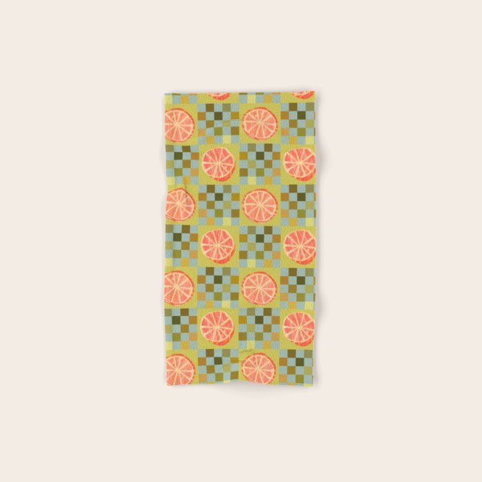 Checkered Citrus Fruit in Sage & Orange Bath Towel Gallery Image 1