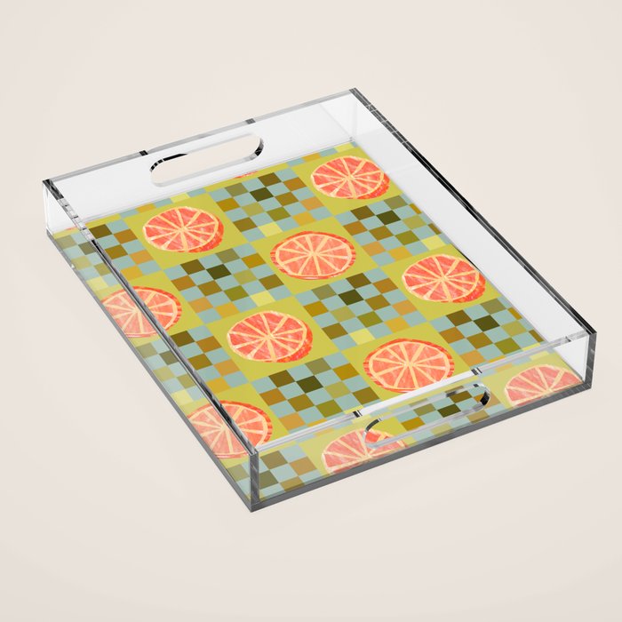Checkered Citrus Fruit in Sage & Orange Acrylic Tray Gallery Image 1