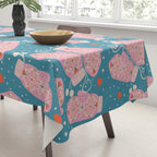 Pink Snowflake Mittens and Hearts on Blue Winter Pattern Tablecloth Gallery Image 3