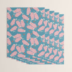 Pink Snowflake Mittens and Hearts on Blue Winter Pattern Wrapping Paper Gallery Image 3