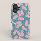 Pink Snowflake Mittens and Hearts on Blue Winter Pattern iPhone Case Gallery Image 1