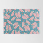 Pink Snowflake Mittens and Hearts on Blue Winter Pattern Rug Gallery Image 2
