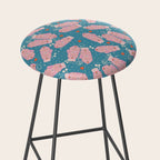 Pink Snowflake Mittens and Hearts on Blue Winter Pattern Stool Gallery Image 2