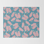 Pink Snowflake Mittens and Hearts on Blue Winter Pattern Throw Blanket Gallery Image 2