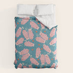 Pink Snowflake Mittens and Hearts on Blue Winter Pattern Comforter Gallery Image 6
