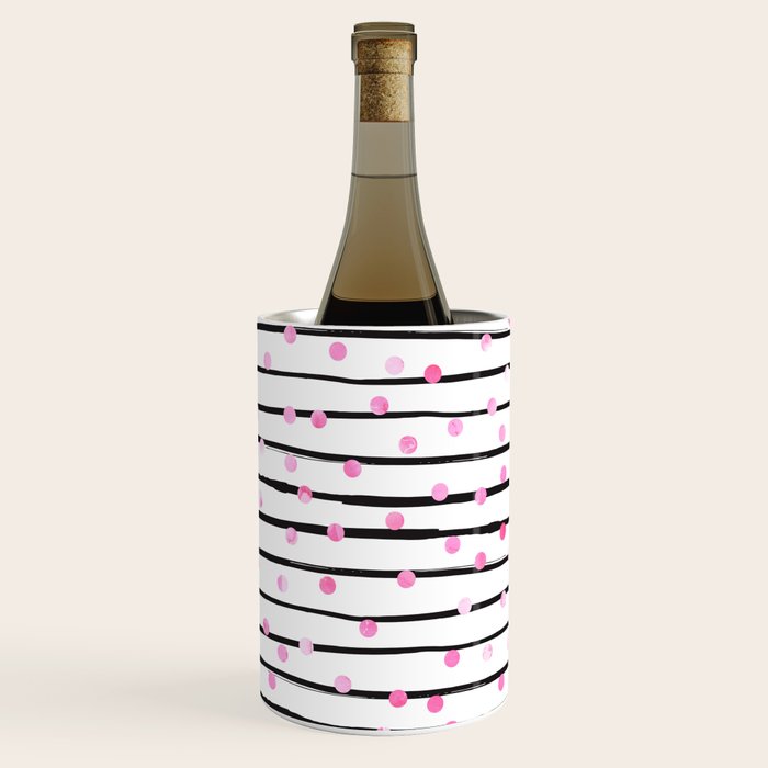 Blush pink black watercolor modern stripes polka dots Wine Chiller Gallery Image 1