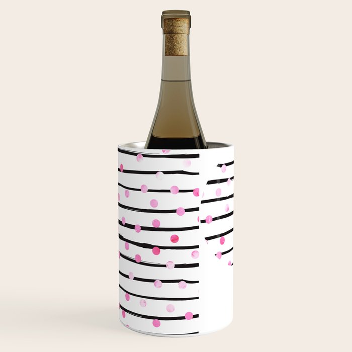 Blush pink black watercolor modern stripes polka dots Wine Chiller Gallery Image 3