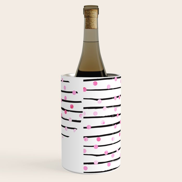 Blush pink black watercolor modern stripes polka dots Wine Chiller Gallery Image 2