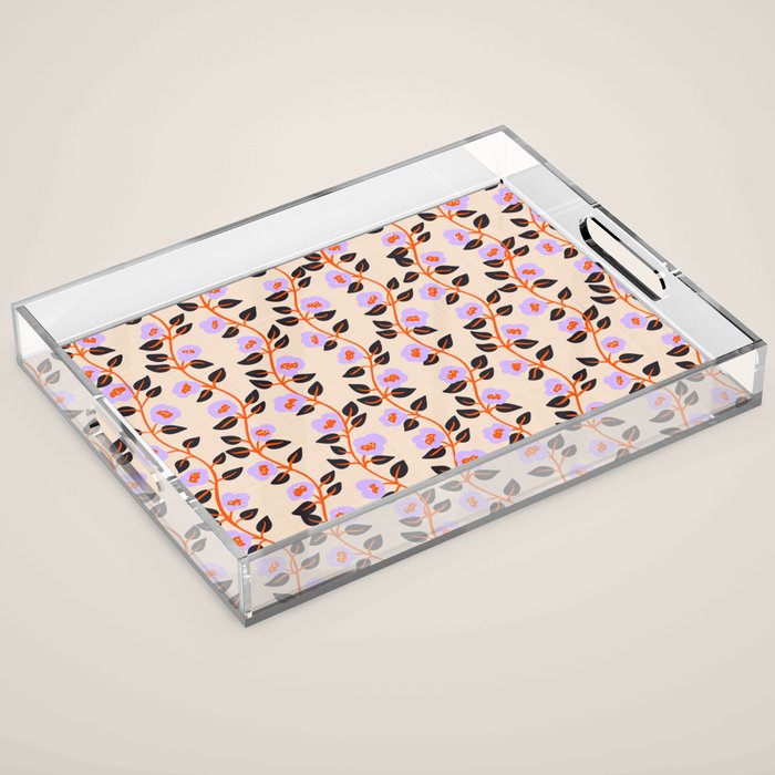 Floral Vine Toss Pink Lavender, Deep Purple, Cream Ivory, Elegant Home Decor Acrylic Tray Gallery Image 1