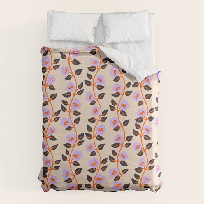 Floral Vine Toss Pink Lavender, Deep Purple, Cream Ivory, Elegant Home Decor Duvet Cover Gallery Image 6