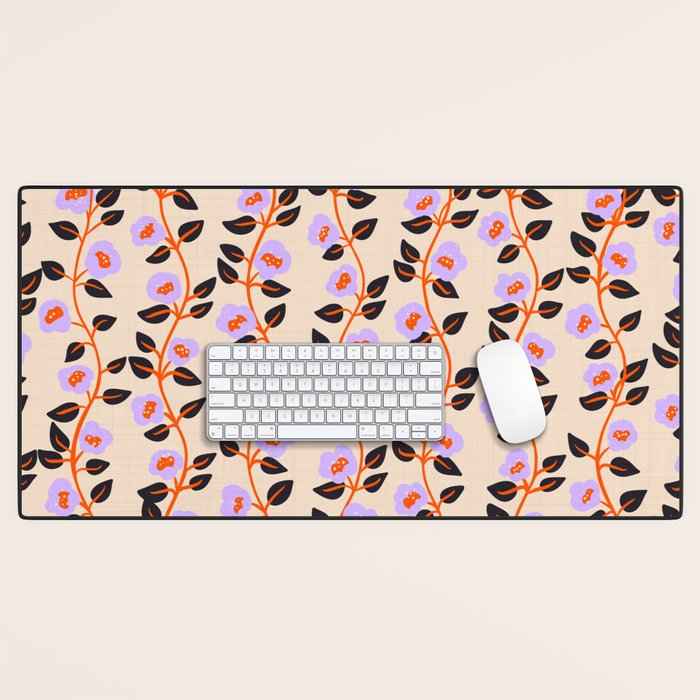 Floral Vine Toss Pink Lavender, Deep Purple, Cream Ivory, Elegant Home Decor Desk Mat Gallery Image 1