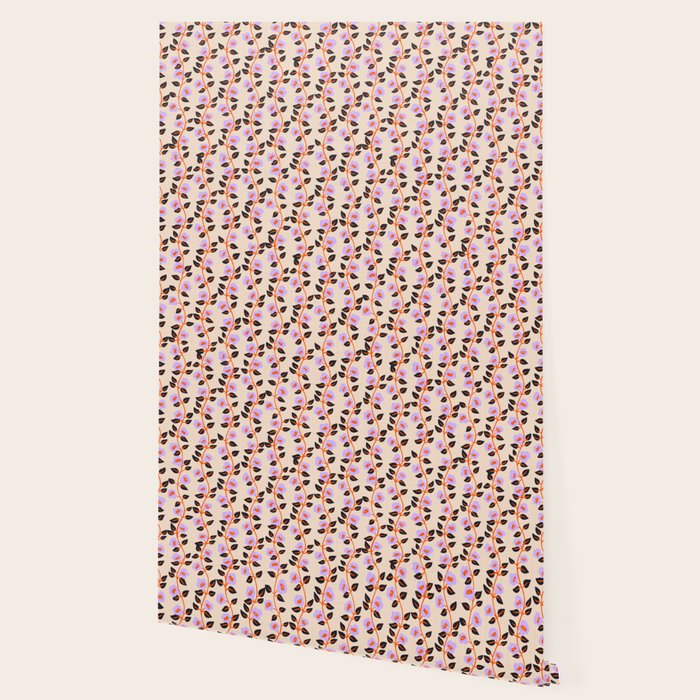 Floral Vine Toss Pink Lavender, Deep Purple, Cream Ivory, Elegant Home Decor Wallpaper Gallery Image 2