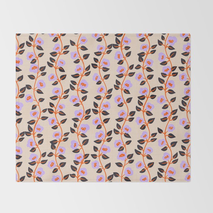 Floral Vine Toss Pink Lavender, Deep Purple, Cream Ivory, Elegant Home Decor Throw Blanket Gallery Image 2