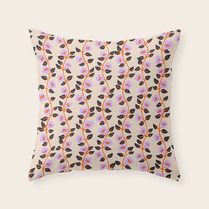 Floral Vine Toss Pink Lavender, Deep Purple, Cream Ivory, Elegant Home Decor Throw Pillow Gallery Image 1
