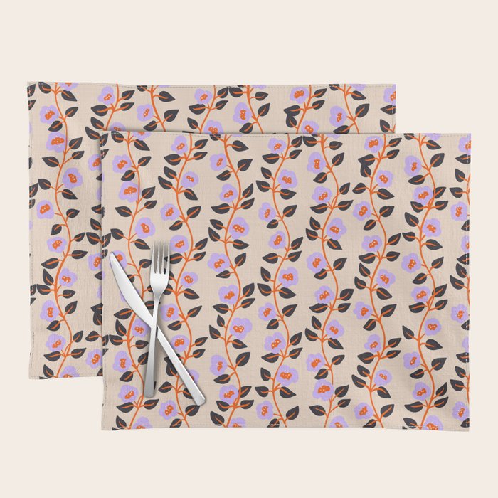 Floral Vine Toss Pink Lavender, Deep Purple, Cream Ivory, Elegant Home Decor Placemat Gallery Image 1