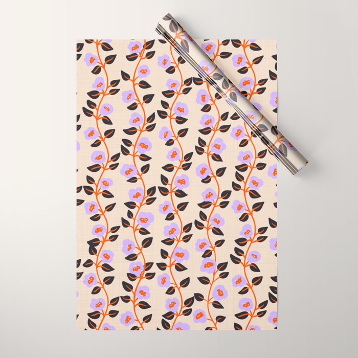 Floral Vine Toss Pink Lavender, Deep Purple, Cream Ivory, Elegant Home Decor Wrapping Paper Gallery Image 1