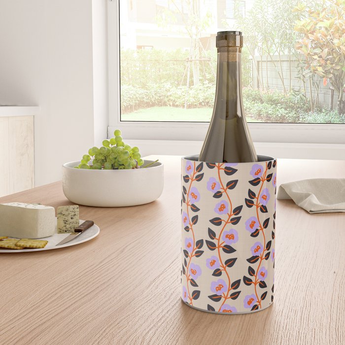 Floral Vine Toss Pink Lavender, Deep Purple, Cream Ivory, Elegant Home Decor Wine Chiller Gallery Image 4