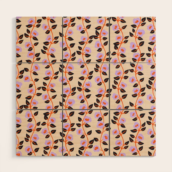 Floral Vine Toss Pink Lavender, Deep Purple, Cream Ivory, Elegant Home Decor Wood Wall Art Gallery Image 1