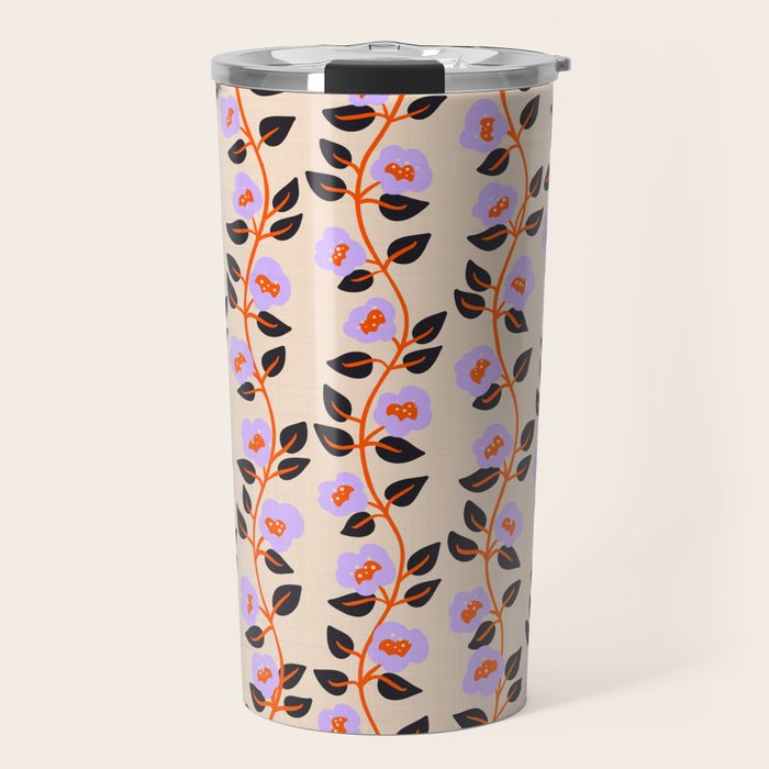 Floral Vine Toss Pink Lavender, Deep Purple, Cream Ivory, Elegant Home Decor Travel Mug Gallery Image 1