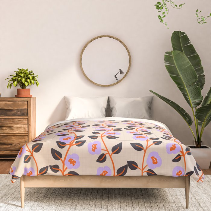 Floral Vine Toss Pink Lavender, Deep Purple, Cream Ivory, Elegant Home Decor Comforter Gallery Image 3