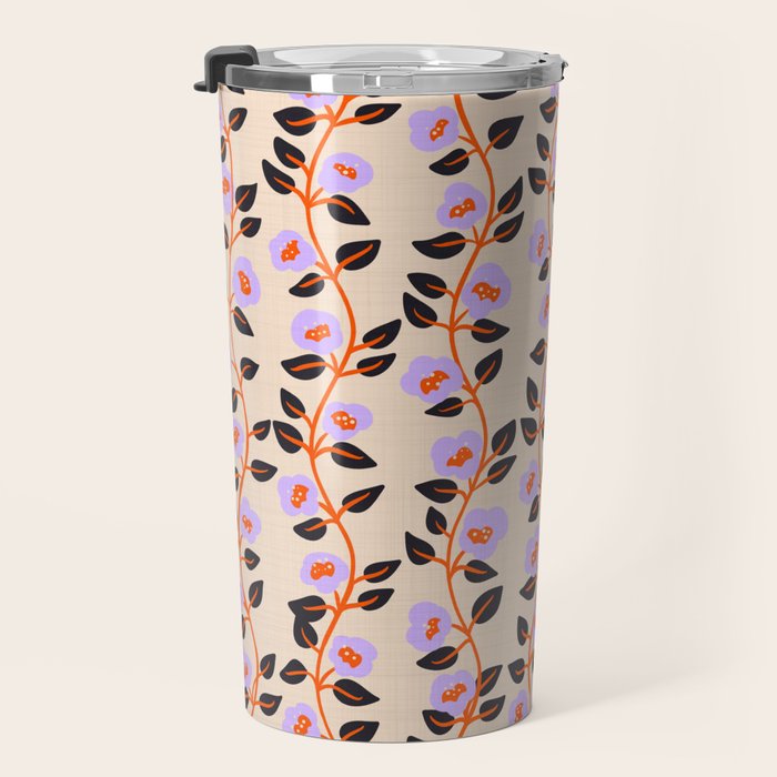 Floral Vine Toss Pink Lavender, Deep Purple, Cream Ivory, Elegant Home Decor Travel Mug Gallery Image 3