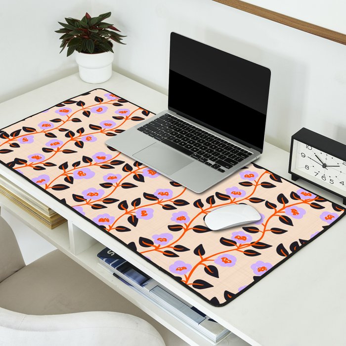 Floral Vine Toss Pink Lavender, Deep Purple, Cream Ivory, Elegant Home Decor Desk Mat Gallery Image 2
