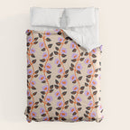 Floral Vine Toss Pink Lavender, Deep Purple, Cream Ivory, Elegant Home Decor Comforter Gallery Image 6