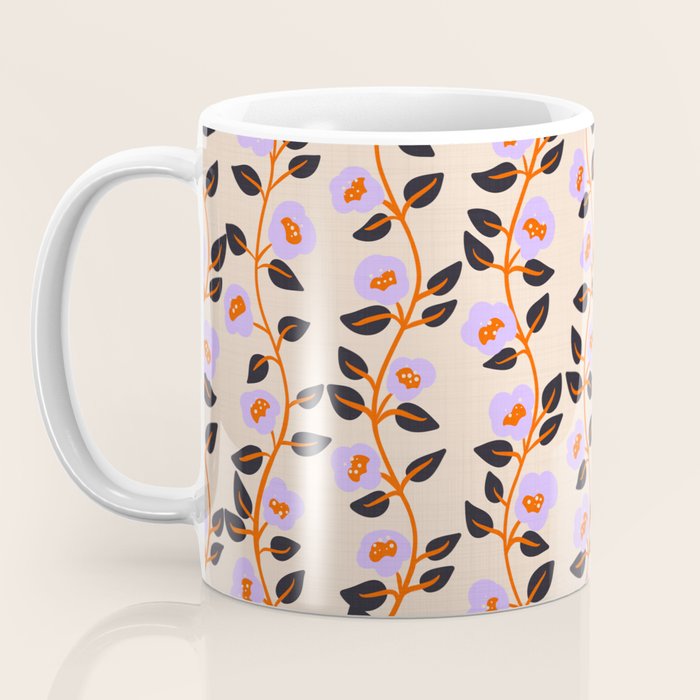 Floral Vine Toss Pink Lavender, Deep Purple, Cream Ivory, Elegant Home Decor Coffee Mug Gallery Image 3