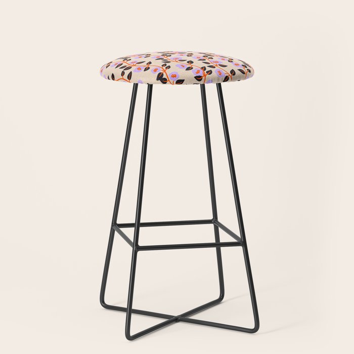 Floral Vine Toss Pink Lavender, Deep Purple, Cream Ivory, Elegant Home Decor Stool Gallery Image 1