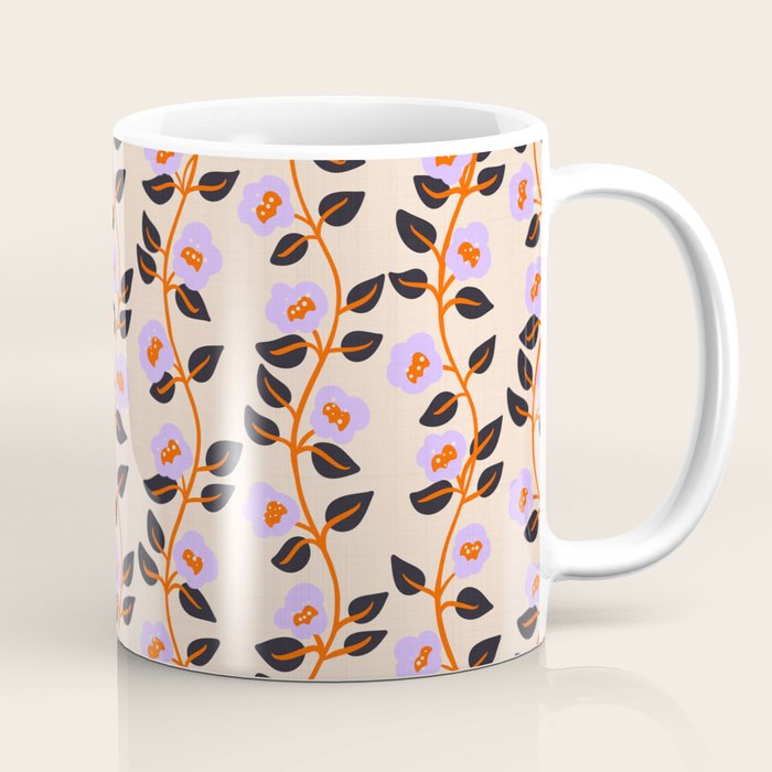 Floral Vine Toss Pink Lavender, Deep Purple, Cream Ivory, Elegant Home Decor Coffee Mug Gallery Image 1