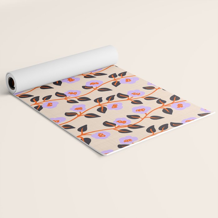 Floral Vine Toss Pink Lavender, Deep Purple, Cream Ivory, Elegant Home Decor Yoga Mat Gallery Image 2