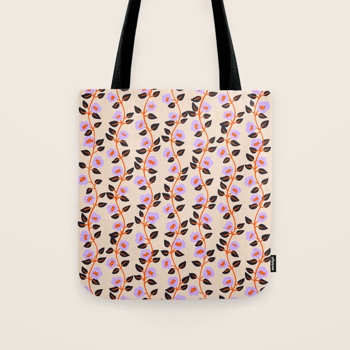 Floral Vine Toss Pink Lavender, Deep Purple, Cream Ivory, Elegant Home Decor Tote Bag Gallery Image 1