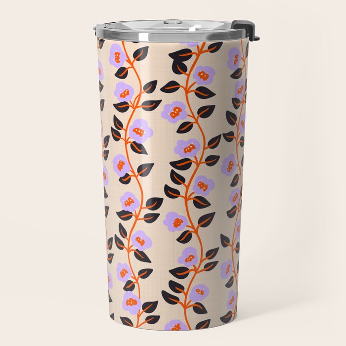 Floral Vine Toss Pink Lavender, Deep Purple, Cream Ivory, Elegant Home Decor Travel Mug Gallery Image 2