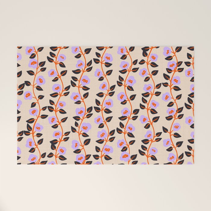 Floral Vine Toss Pink Lavender, Deep Purple, Cream Ivory, Elegant Home Decor Welcome Mat Gallery Image 1