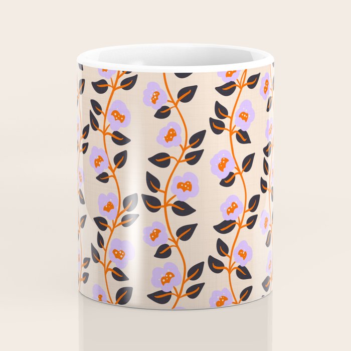 Floral Vine Toss Pink Lavender, Deep Purple, Cream Ivory, Elegant Home Decor Coffee Mug Gallery Image 4