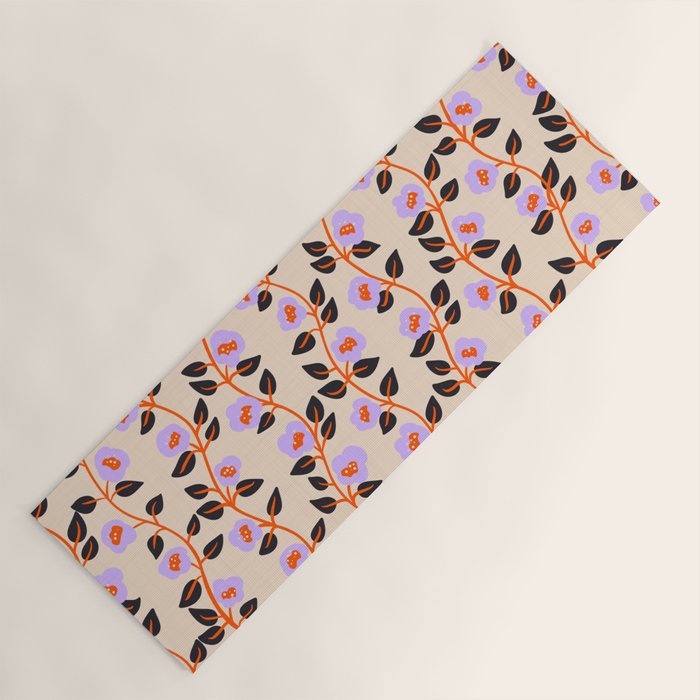 Floral Vine Toss Pink Lavender, Deep Purple, Cream Ivory, Elegant Home Decor Yoga Mat Gallery Image 1