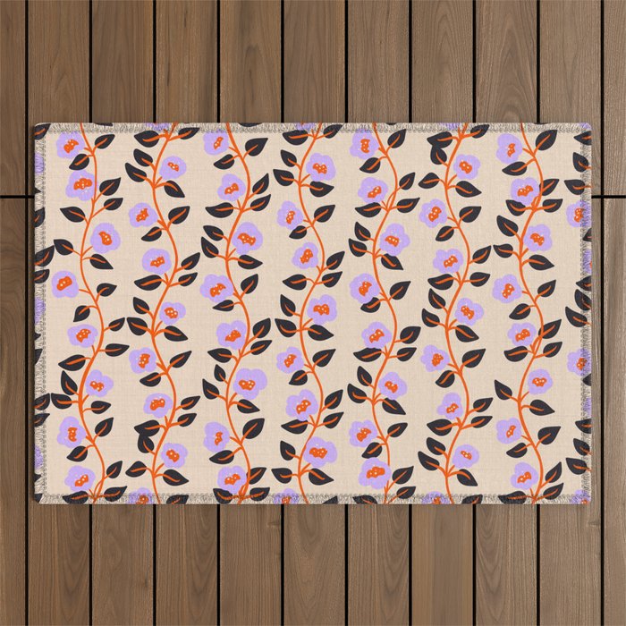 Floral Vine Toss Pink Lavender, Deep Purple, Cream Ivory, Elegant Home Decor Outdoor Rug Gallery Image 1