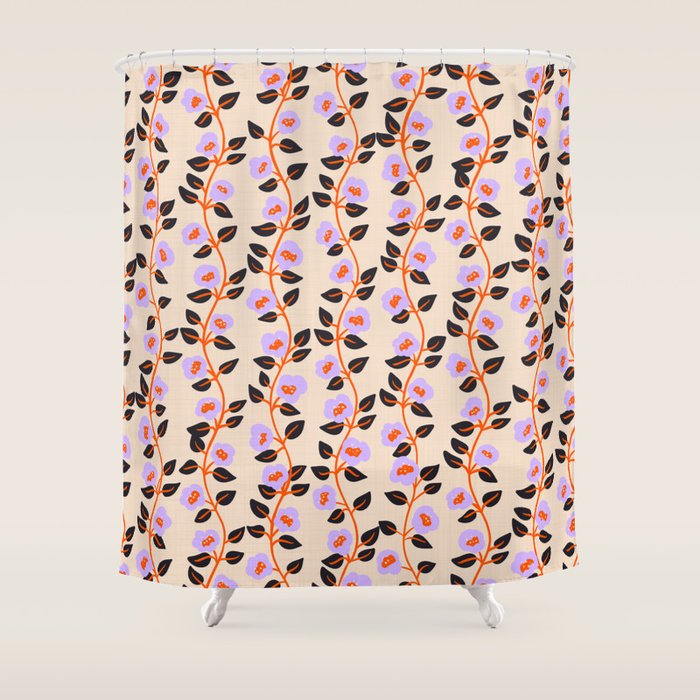 Floral Vine Toss Pink Lavender, Deep Purple, Cream Ivory, Elegant Home Decor Shower Curtain Gallery Image 1