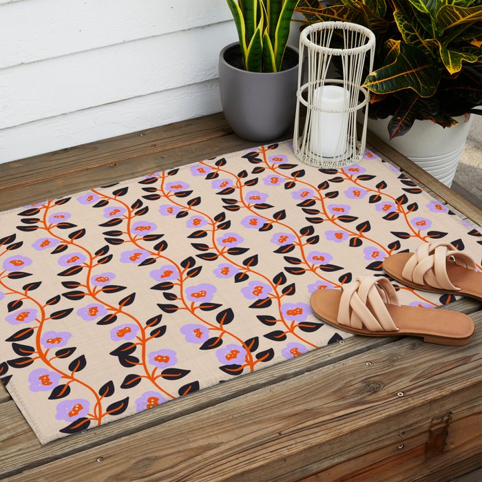 Floral Vine Toss Pink Lavender, Deep Purple, Cream Ivory, Elegant Home Decor Outdoor Rug Gallery Image 2