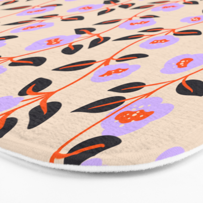 Floral Vine Toss Pink Lavender, Deep Purple, Cream Ivory, Elegant Home Decor Bath Mat Gallery Image 3
