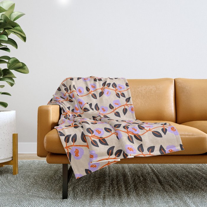 Floral Vine Toss Pink Lavender, Deep Purple, Cream Ivory, Elegant Home Decor Throw Blanket Gallery Image 1