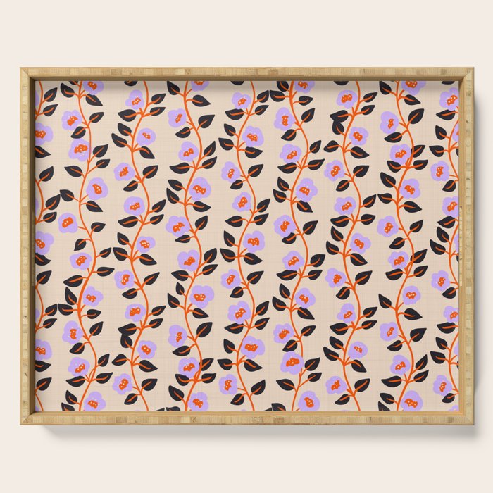 Floral Vine Toss Pink Lavender, Deep Purple, Cream Ivory, Elegant Home Decor Serving Tray Gallery Image 1