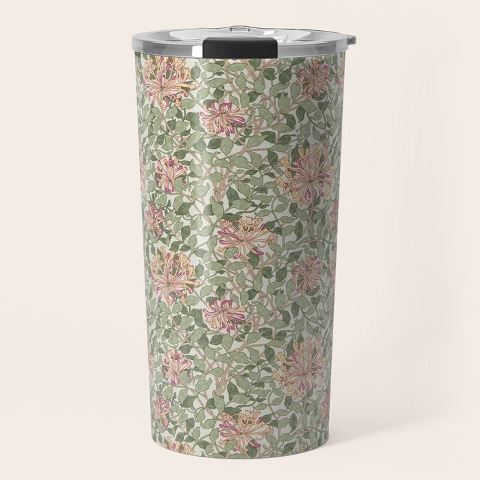 William Morris Vintage Honeysuckle Chalk Yellow Pink Green Floral Travel Mug